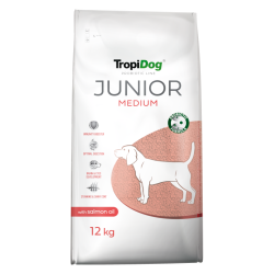 TropiDog Probiotic Line Junior – średnie rasy z olejem z łososia 12kg